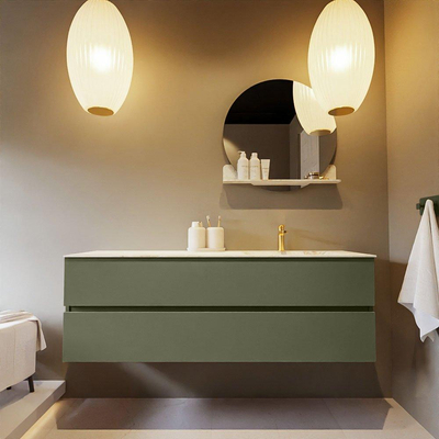 MONDIAZ VICA-DLUX Ensemble meuble de salle de bains - 150cm - meuble sous-lavabo army - 2 tiroirs - lavabo encastré cloud à droite - 1 trou de robinet - version hauteur 60cm - frape