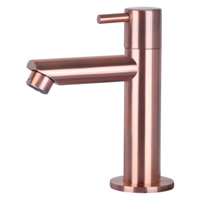 Differnz Ravo kit lave-mains - 38.5x18.5x25cm - Rectangulaire - 1 trou de robinet - Robinet rose en cuivre droit - avec cadre noir - béton gris foncé