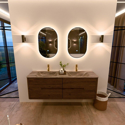 Mondiaz CIRO-DLUX Badkamermeubelset - 150x45x50cm - Solid surface wastafel Oza - 2 wasbak Dubbel - 2 kraangaten - 4 lades - Dusk