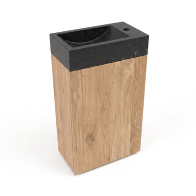Saniclass Holz Pure Ensemble meuble WC - 40x60.5cm - 1 porte - lave-mains pierre naturelle foncée - trou de robinetterie à droite - chêne naturel