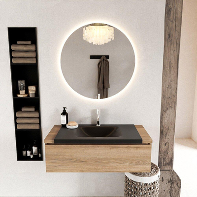 Mondiaz BUKLA Badkamermeubelset - 100x45x34cm - 1 kraangat - wasbak midden - solid surface - Urban - greeploos - 1 lade - Melamine - Washed Oak