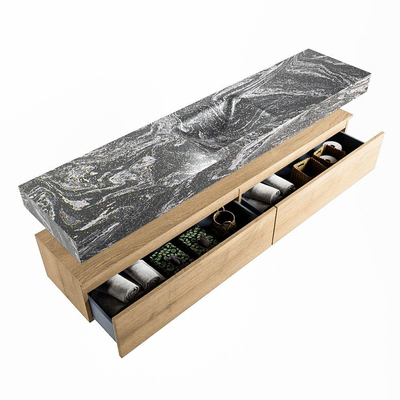 Mondiaz ALAN-DLUX Ensemble de meuble - 200cm - meuble Washed Oak mat - 2 tiroirs - Lavabo Cloud Lava suspendu - vasque Centre - 0 trous de robinet