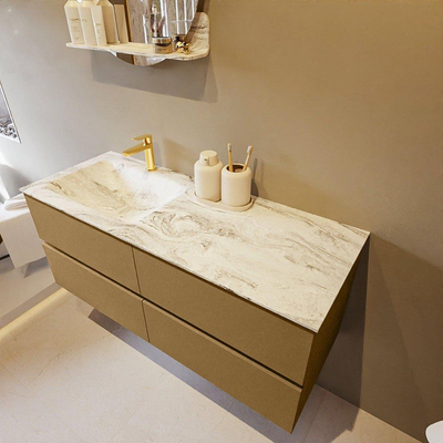 Mondiaz VICA-DLUX ensemble de meuble de salle de bain - 120cm - meuble sous-vasque oro - 4 tiroirs - lavabo encastré cloud gauche - 1 trou de robinet - version haute de 60cm - glace