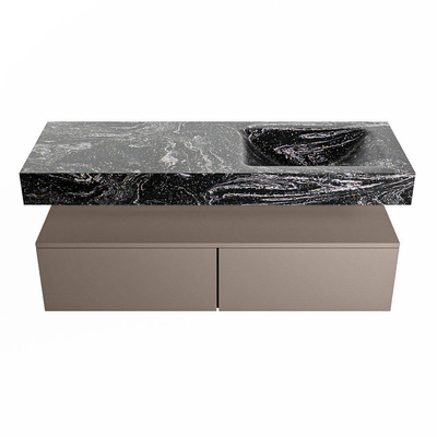 Mondiaz ALAN-DLUX Ensemble de meuble - 130cm - meuble Smoke mat - 2 tiroirs - Lavabo Cloud Lava suspendu - vasque Droite - 0 trous de robinet