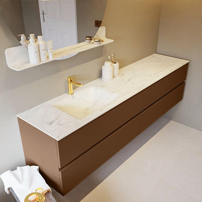 Mondiaz VICA-DLUX ensemble de meuble de salle de bain - 200cm - meuble sous-vasque reposant - 4 tiroirs - lavabo encastré cloud gauche - 1 trou de robinet - version haute de 60cm - opalo