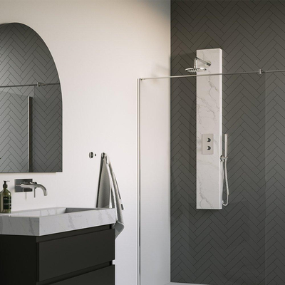 BRAUER Chrome Edition panneau de douche thermostatique - 2 fonctions - calacatta gold SET 01 - douche de tête 20cm - bras mural courbé - douchette barre - coude de raccordement mural - flexible de douche - chrome