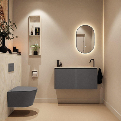 MONDIAZ TURE-DLUX Meuble toilette - 100cm - Dark Grey - EDEN - vasque Ostra - position droite - 1 trou de robinet