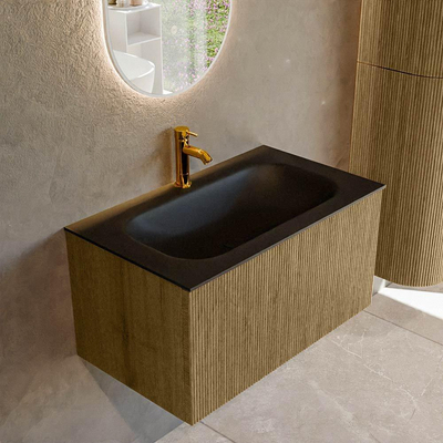 Mondiaz KURVE Badkamermeubelset - 80x46x40cm - 1 lade - wastafel solid surface - midden - 1 kraangat - Dusk