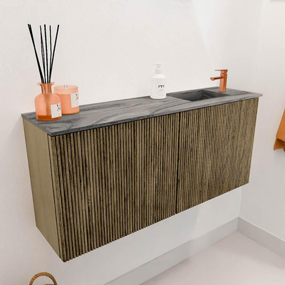 Mondiaz JOYA-DLUX 90cm toiletmeubel - kleur Dusk - Wastafel FAYE positie Rechts 1 kraangat kleur Sombra.