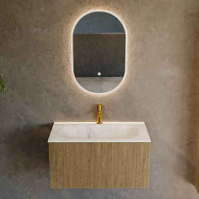 Mondiaz KURVE-DLUX Ensemble de meuble salle de bain - 80x46x40cm - 1 tiroir - lavabo en solid surface - milieu - 1 trou de robinet - Dusk