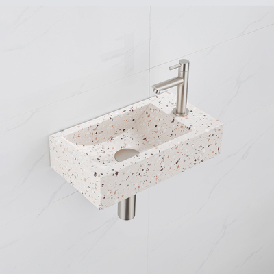 FugaFlow Eccelente Pietra Ensemble lave-mains - 40x22x10cm - trou de robinet à droite - robinet de lave-mains acier inox brossé PVD - bonde - siphon abaissé - beige mat