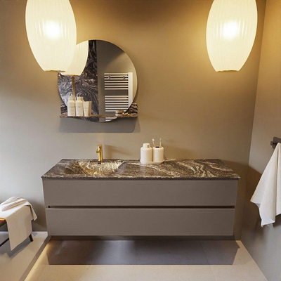 Mondiaz VICA-DLUX ensemble de meuble de salle de bain - 150cm - meuble sous-vasque fumée - 2 tiroirs - lavabo encastré nuage gauche - 1 trou de robinet - miroir modèle spot - version XL 60cm haut - lave