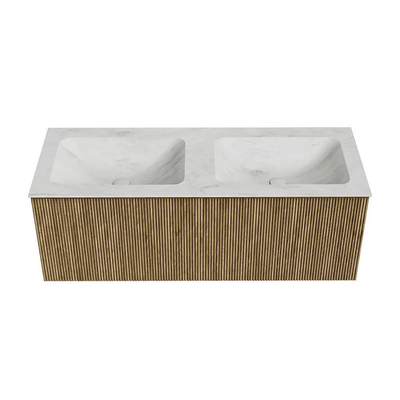 Mondiaz KURVE-DLUX Ensemble de meuble de salle de bains - 120x46x40cm - 1 tiroir - vasque solid surface - double - sans trou de robinet - Dusk