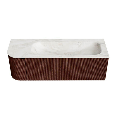 Mondiaz KURVE-DLUX Ensemble de meuble de salle de bains - 135x46x40cm - 1 tiroir - 1 porte - lavabo solid surface - droit - sans trou de robinet - Ruby