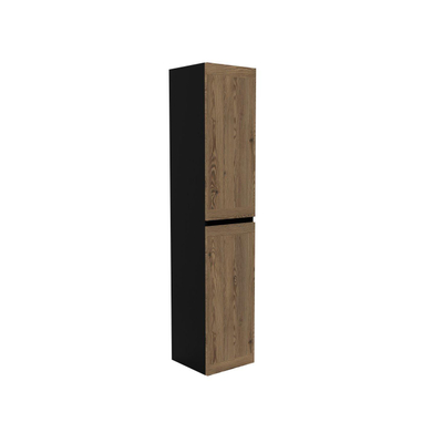 Arcqua Nature kolomkast 170x35x35cm met softclose Greeploos 2 deuren eiken /mat zwart
