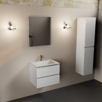 Mondiaz Aivy badmeubelset - 60x45x50cm - 1 kraangat - 1 wasbak talc Solid surface - Midden - 2 lades - Met spiegel - MDF Talc