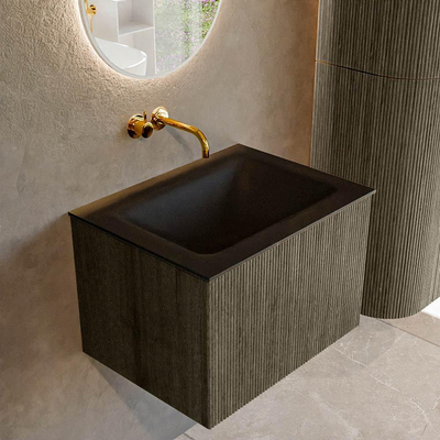 Mondiaz KURVE Ensemble de meuble salle de bain - 60x46x40cm - 1 tiroir - lavabo en solid surface - milieu - sans trou de robinet - Shadow