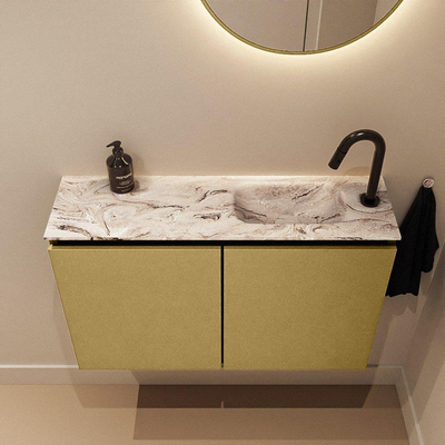 MONDIAZ TURE-DLUX Meuble de toilettes 80 cm Oro. EDEN lavabo Glace position à droite. Avec 1 trou de robinet.