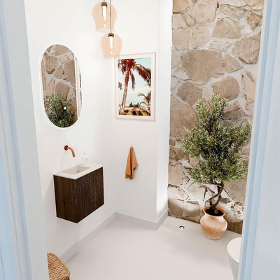 Mondiaz JOYA-DLUX 40cm toiletmeubel - kleur Walnut - Wastafel FAYE positie Links Zonder kraangat kleur Meli.