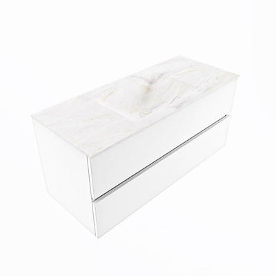 Mondiaz VICA-DLUX ensemble de meuble de salle de bain - 110cm - meuble sous-vasque talc - 2 tiroirs - lavabo encastrée cloud milieu - sans trous de robinet - version haute de 60cm - ostra