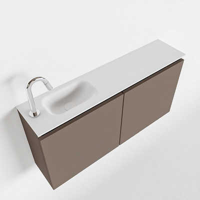 MONDIAZ TURE Toiletmeubel 100x23x50cm met 1 kraangaten 2 deuren smoke mat Wastafel Eden links Solid Surface Wit