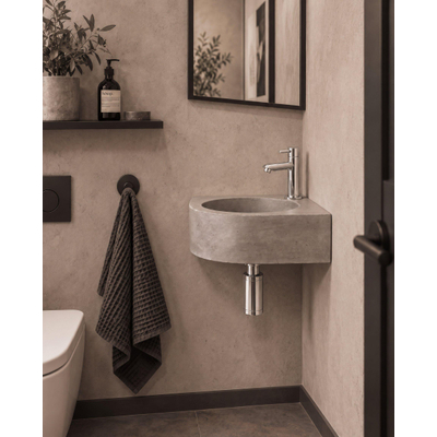 Fortifura Fuente pack lave-mains d'angle – 31,5 x 31,5 x 10 cm – béton gris – robinet chromé