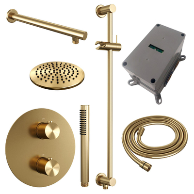 BRAUER Gold Edition douche thermostatique encastrée - 3 voies - rond - ensemble 85 - douche principale de 20 cm - bras mural droit - douchette à main - flexible de douche - barre de douche intégrée - or brossé PVD