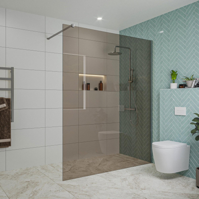 FugaFlow Eccelente Vetro douche à l'italienne salle de bain - 160x200cm - verre fumé - bras mural - chrome