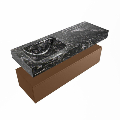 Mondiaz ALAN-DLUX Ensemble de meuble - 130cm - meuble Rust mat - 1 tiroir - Lavabo Cloud Lava suspendu - vasque Gauche - 0 trous de robinet