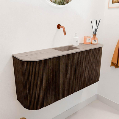 Mondiaz JOYA-DLUX 93.2cm toiletmeubel - ronding links en rechts kleur Walnut - Wastafel FAYE positie Midden Zonder kraangat kleur Saba.