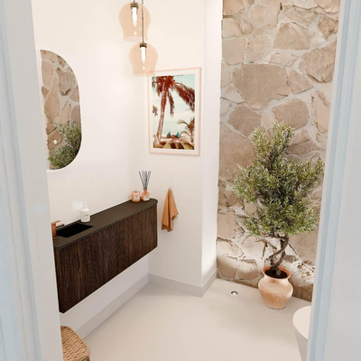 Mondiaz JOYA 111.6cm toiletmeubel - ronding rechts kleur Walnut - Wastafel FAYE positie Links 1 kraangat kleur Urban.