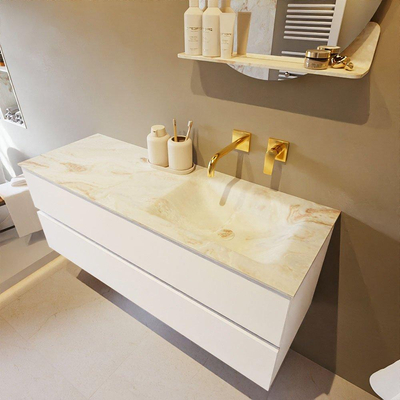 Mondiaz VICA-DLUX Ensemble de meuble de salle de bain - 130cm - meuble sous-vasque talc - 2 tiroirs - lavabo encastré cloud droite - sans trous de robinet - version haute de 60cm - frape