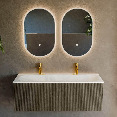 Ensemble de meuble de salle de bain Mondiaz KURVE-DLUX - 120x46x40cm - 1 tiroir - lavabo en solid surface - centre - 2 trous de robinet - Shadow