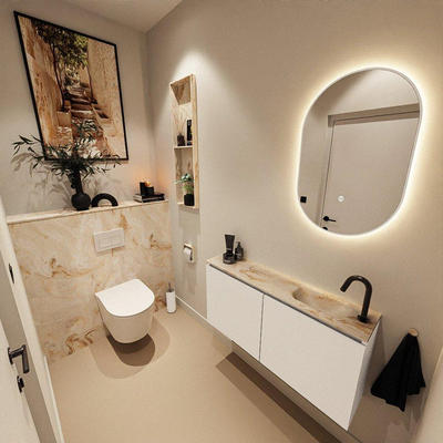 MONDIAZ TURE-DLUX 100cm toiletmeubel Talc. EDEN wastafel Frappe positie rechts. Met 1 kraangat.