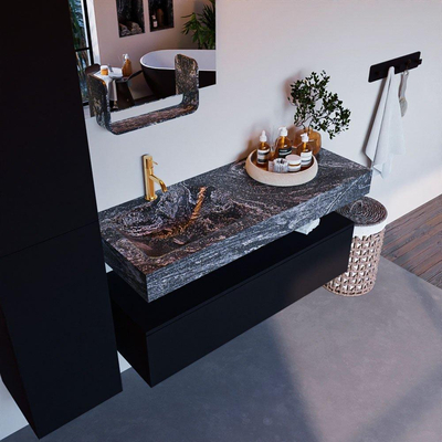 Mondiaz ALAN-DLUX Ensemble de meuble - 120cm - meuble Urban mat - 1 tiroir - Lavabo Cloud Lava suspendu - vasque gauche - 1 trou de robinet