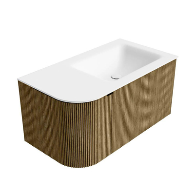 Mondiaz KURVE Ensemble de meuble de salle de bains - 85x46x40cm - 1 tiroir - 1 porte - vasque solid surface - à droite - sans trou de robinet - Dusk