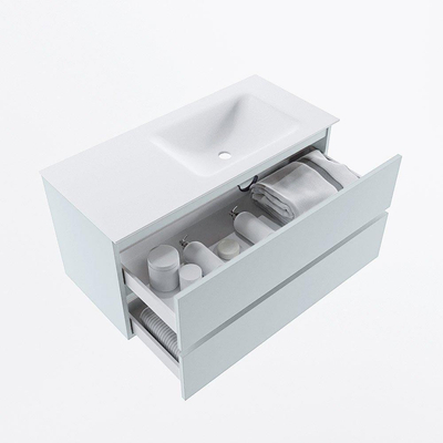 Mondiaz VICA ensemble de meuble de salle de bain - 100cm - meuble sous-vasque argile - 2 tiroirs - lavabo nuage droite - sans trous de robinet - version haute 60cm - talc