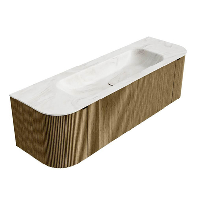 Mondiaz KURVE-DLUX Badkamermeubelset - 150x46x40cm - 1 lade - 2 deuren - wastafel solid surface - midden - zonder kraangat - Dusk