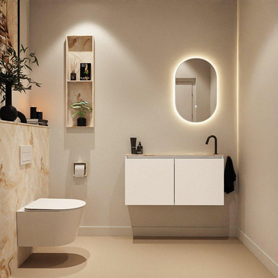 MONDIAZ TURE-DLUX Meuble toilette - 100cm - Talc - EDEN - vasque Frappe - position droite - 1 trou de robinet