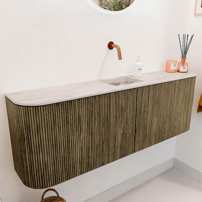 Mondiaz JOYA-DLUX Meuble de salle de bains 123.2cm - arrondi gauche et droite couleur Dusk - Vasque FAYE position Milieu Sans trou de robinet couleur Nata