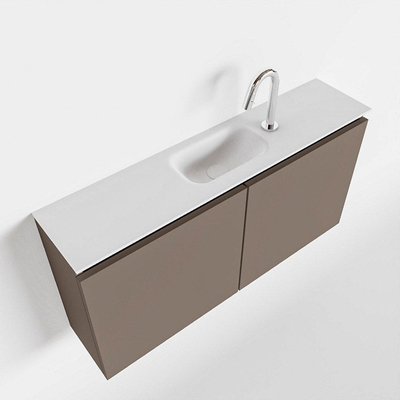 MONDIAZ TURE Toiletmeubel 100x23x50cm met 1 kraangaten 2 deuren smoke mat Wastafel Eden midden Solid Surface Wit