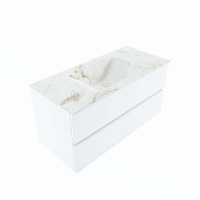 MONDIAZ VICA-DLUX Ensemble meuble de salle de bains - 100cm - sous-meuble talc - 2 tiroirs - lavabo encastré cloud centré - sans trous de robinet - version haute 60cm - frape