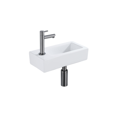 QeramiQ Fuente pack lave-mains – 37,5 x 18,5 x 9 cm – perçage à gauche – robinet gunmetal brossé