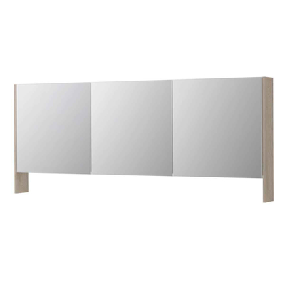 INK SPK3 Armoire de toilette - 180x14x74cm - 3 portes - miroir double face - tablette ouverte - interrupteur et prise de courant - MFC Chêne ivoire