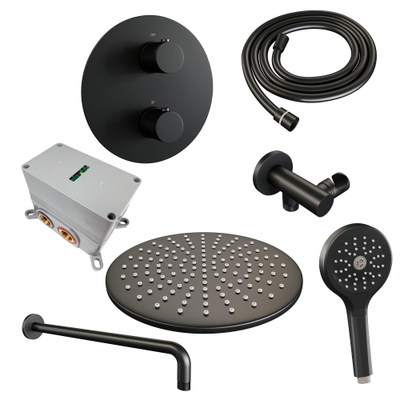 BRAUER Black Carving inbouw regendoucheset – Ø30 cm hoofddouche – gebogen wandarm – ronde handdouche – vaste douchehouder