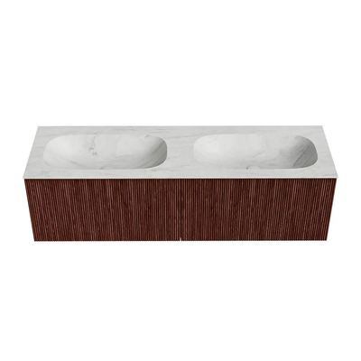 Mondiaz KURVE-DLUX Badkamermeubelset - 150x46x40cm - 2 lade - wastafel solid surface - dubbel - 2 kraangaten - Ruby