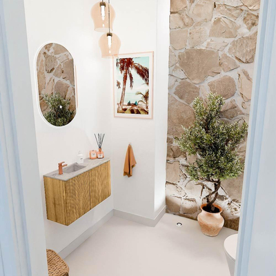 Mondiaz JOYA-DLUX 71.6cm toiletmeubel - ronding rechts kleur Oak - Wastafel FAYE positie Links 1 kraangat kleur Glace.