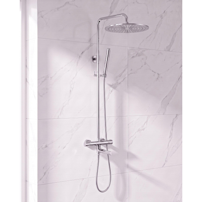 FugaFlow Eccelente Sobrado Regendoucheset - thermostatisch - 30cm hoofddouche - gladde slang - staaf handdouche - draaibare baduitloop - chroom