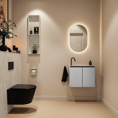 MONDIAZ TURE-DLUX Meuble toilette - 60cm - Plata - EDEN - vasque Opalo - position gauche - 1 trou de robinet