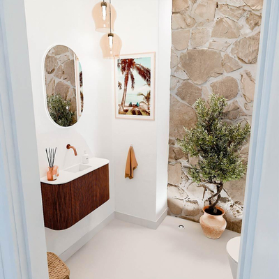 Mondiaz JOYA Meuble de salle de bains 73,2cm - arrondi gauche et droite couleur Ruby - Vasque FAYE position Milieu Sans trou de robinet couleur Talc